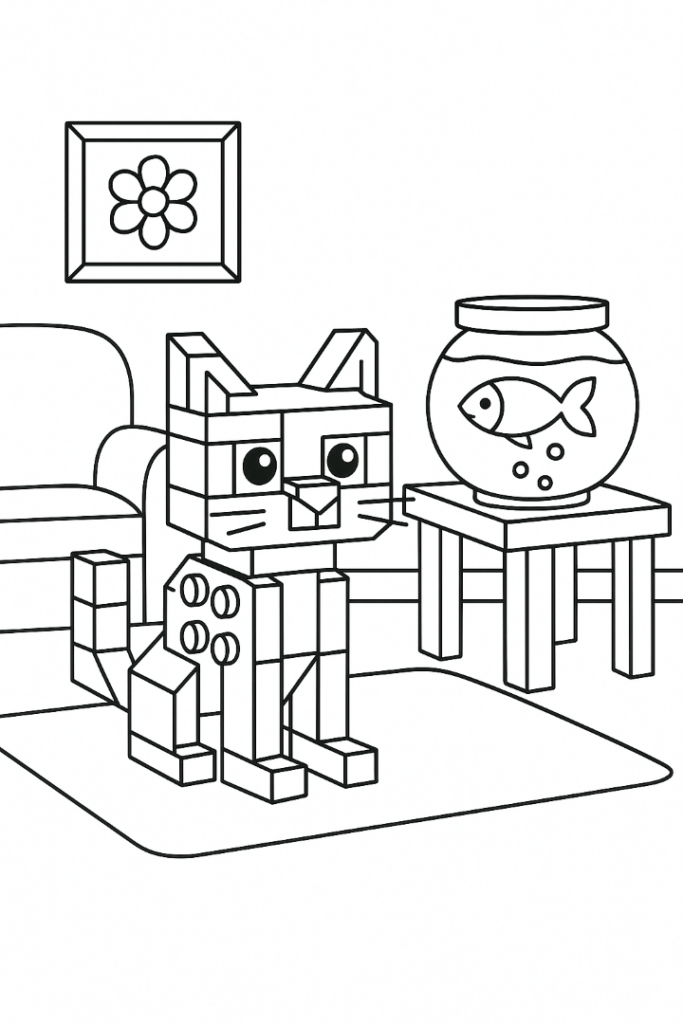 Lego Cat Coloring Page