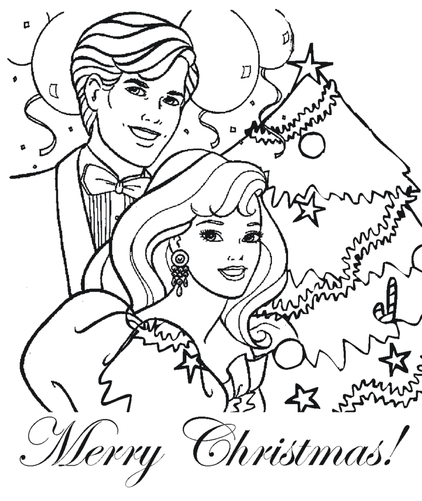 Merry Christmas Barbie Coloring Page