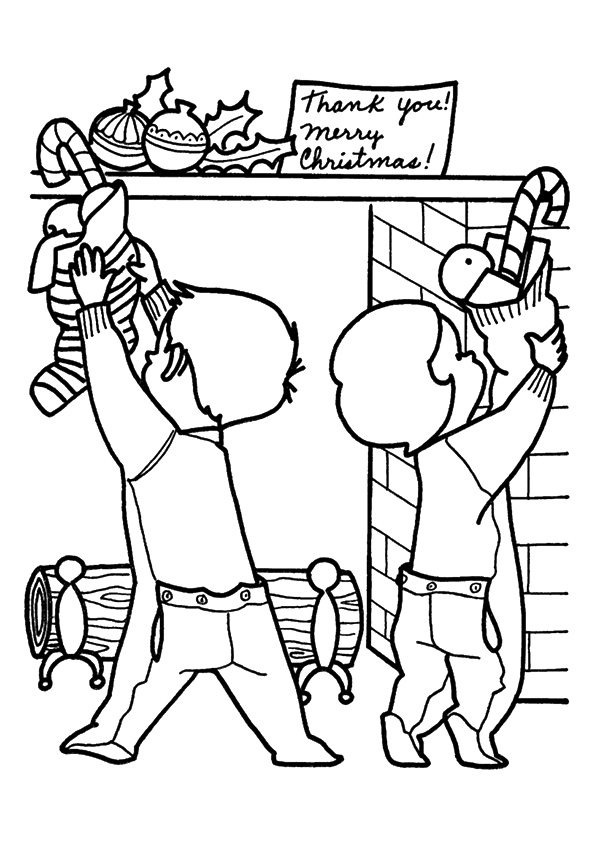 Merry Christmas Children Decorating Coloring Page