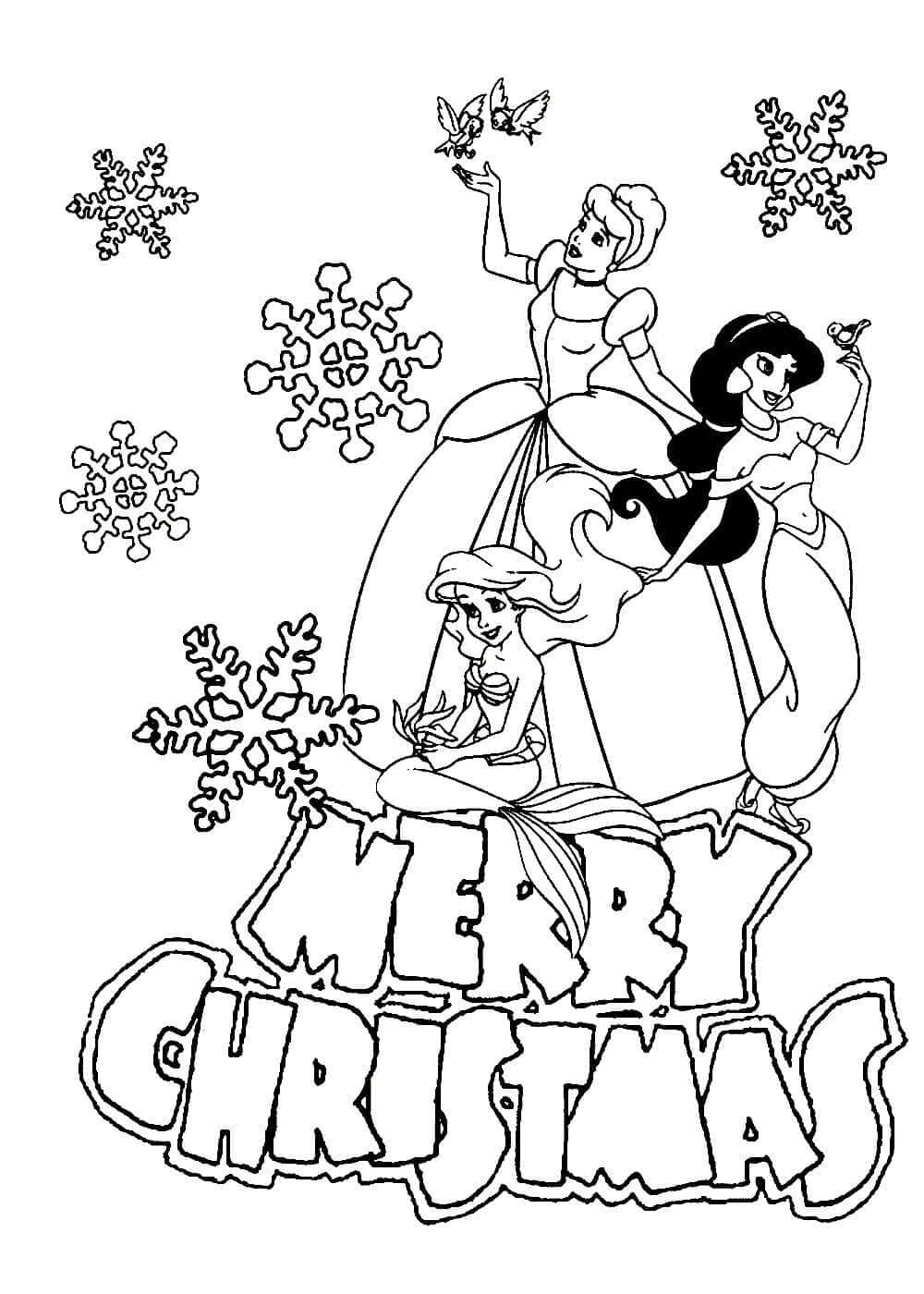 Merry Christmas Disney Princess Coloring Page