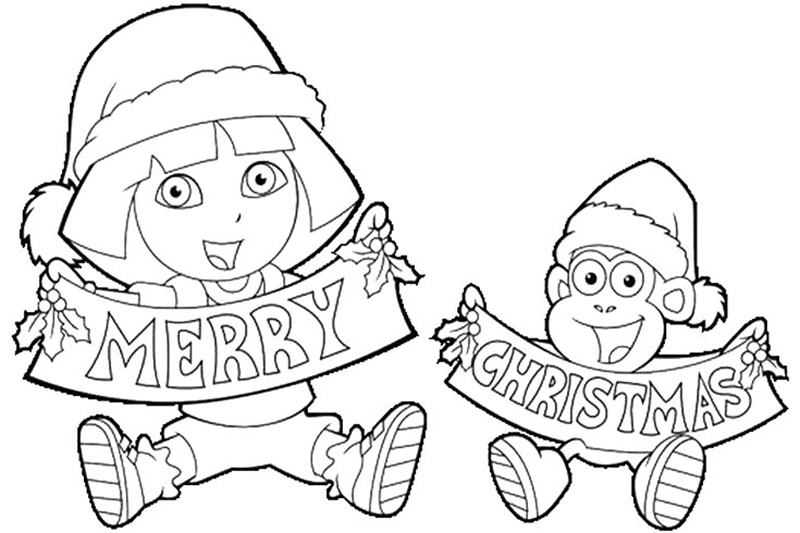 Merry Christmas Dora Coloring Page