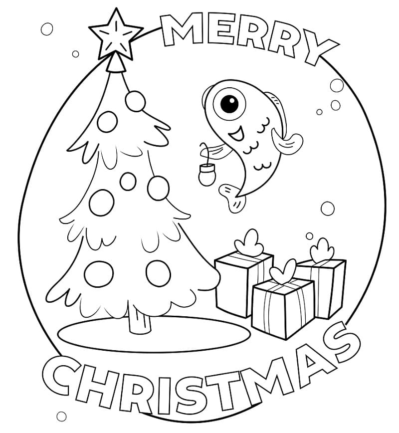 Merry Christmas Fish Coloring Page