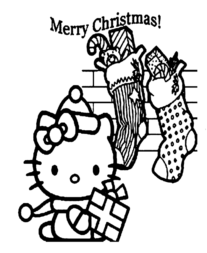 Merry Christmas Hello Kitty Coloring Page