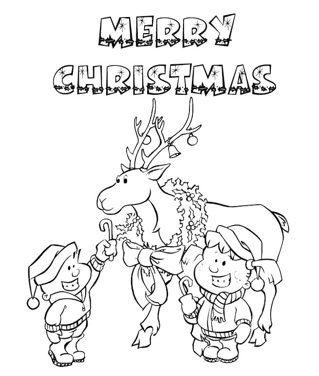 Merry Christmas Reindeer Coloring Page