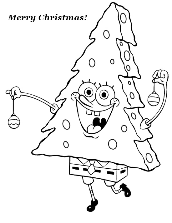 Merry Christmas Spongebob Tree Coloring Page