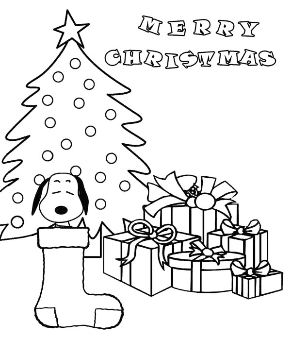 Merry Christmas Tree And Presents Coloring Page