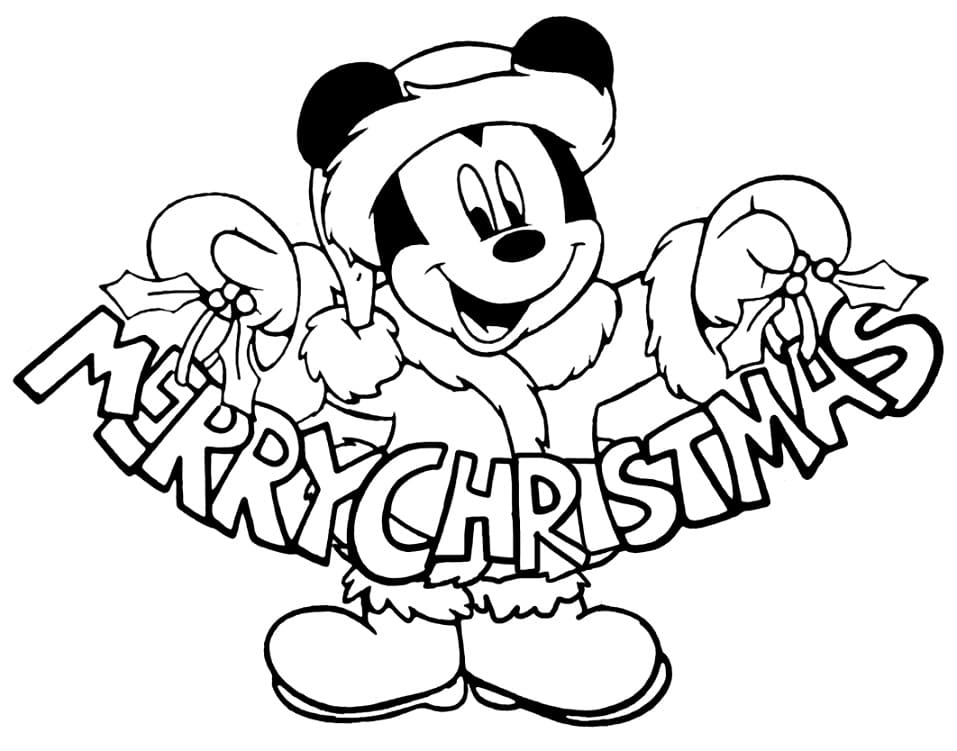 Merry Christmas From Mickey Mouse Coloring Page
