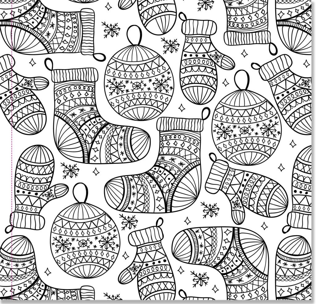 Mittens and Ornaments - Christmas Coloring Pages for Adults