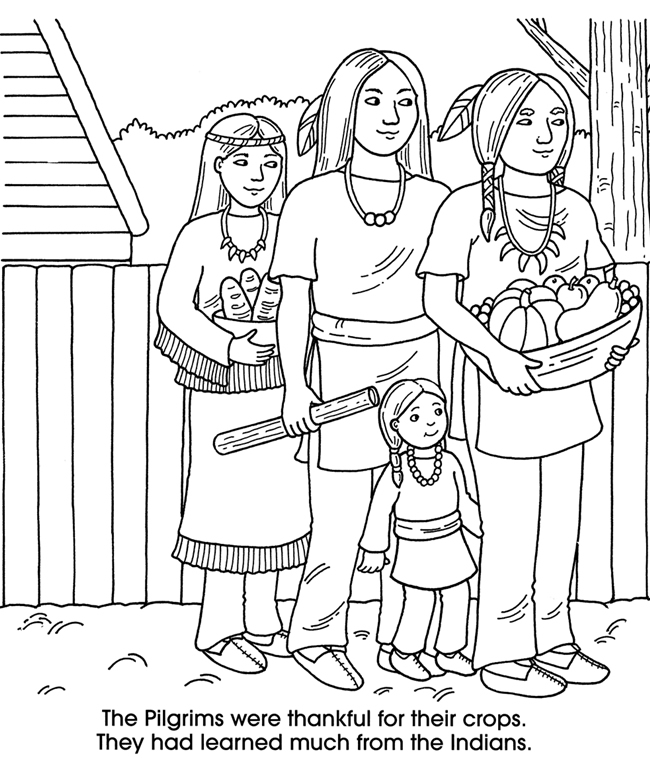 Pilgrims and Indians Thanksgiving Harvest Coloring Pages