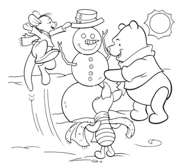 Pooh Snowman - Disney Christmas Coloring Pages