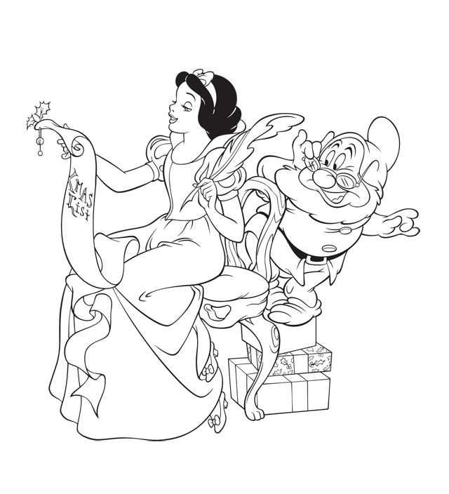 Snow white and Doc - Disney Christmas Coloring Pages