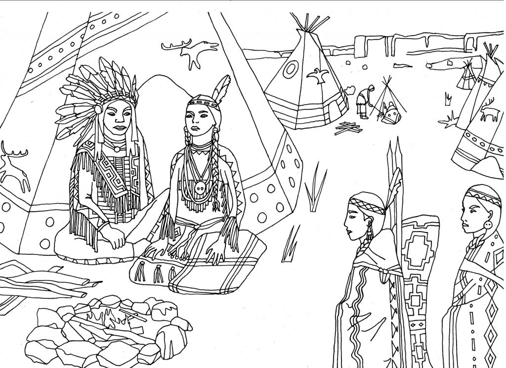 Village - Indian Coloring Page