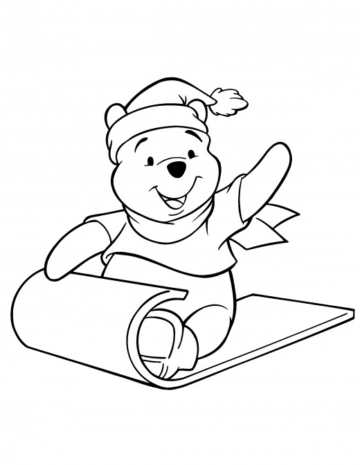 Winnie Sledding - Disney Christmas Coloring Pages