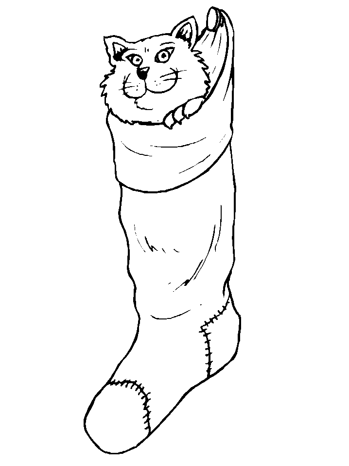 Cat Christmas Stocking Coloring Pages