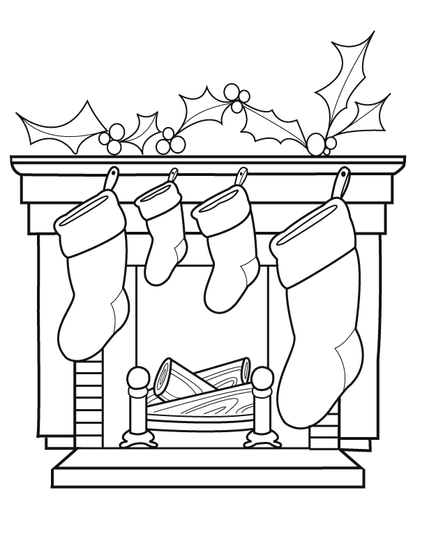 Christmas Stocking Coloring Page Scene