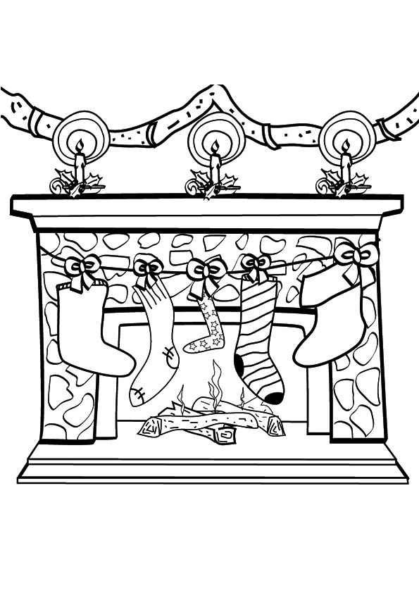 Christmas Stockings On Fireplace Coloring Page