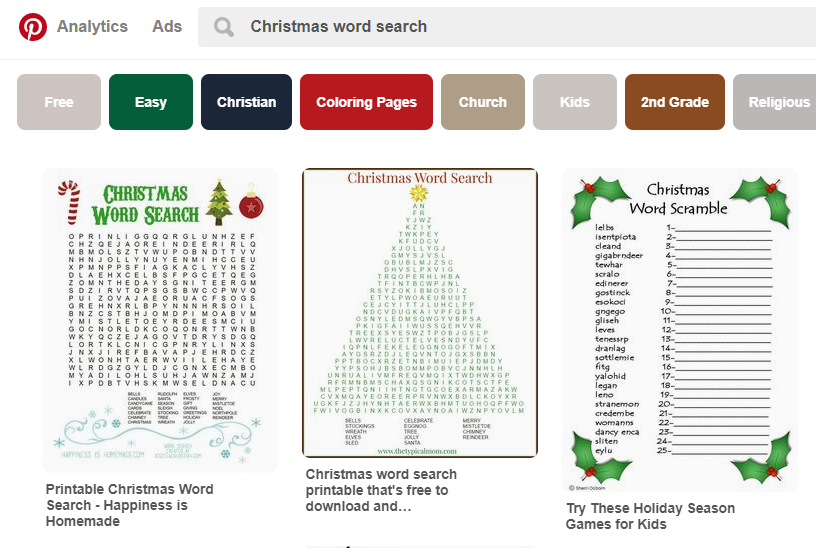 Christmas Word Search - Pinterest