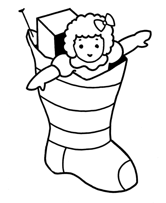 Doll In Christmas Stocking Coloring Page