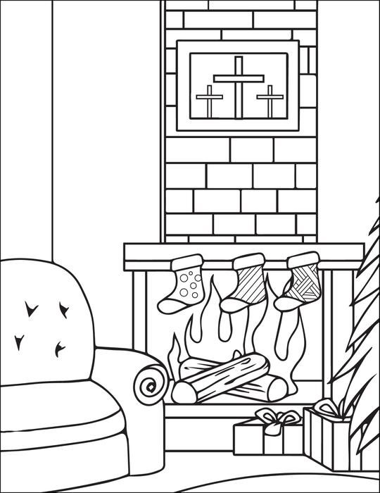 Fireplace - Christmas Stocking Coloring Pages