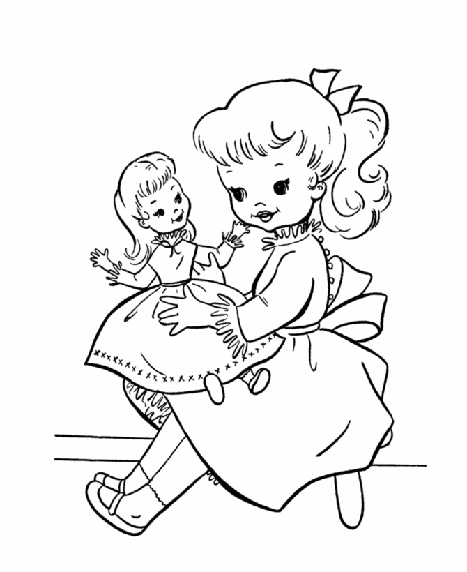 Girl and Doll Toy Coloring Page