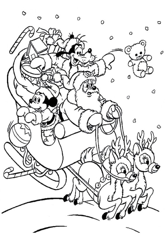 Goofy And Mickey Delivering Christmas Presents Coloring Page