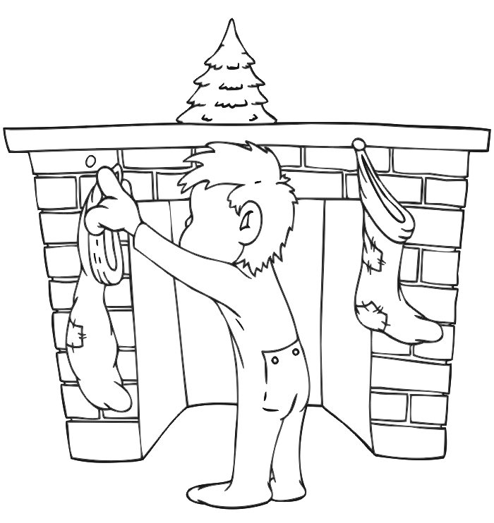 Hanging the Christmas Stockings Coloring Page