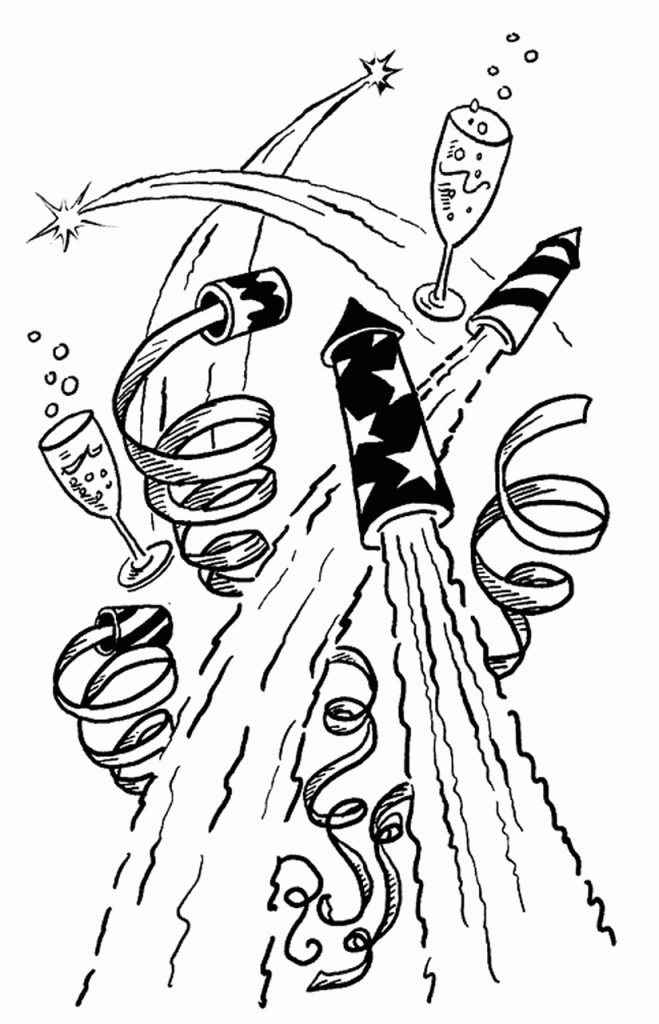 Happy New Year Coloring Pages - Fireworks