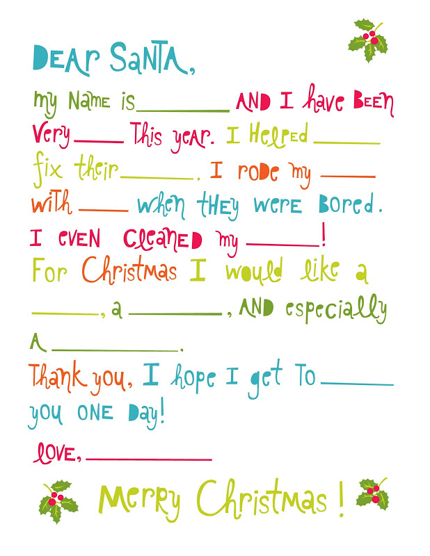 Letter to Santa - Fill in the Blanks