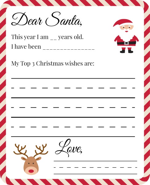 Letter to Santa Worksheet for Kids