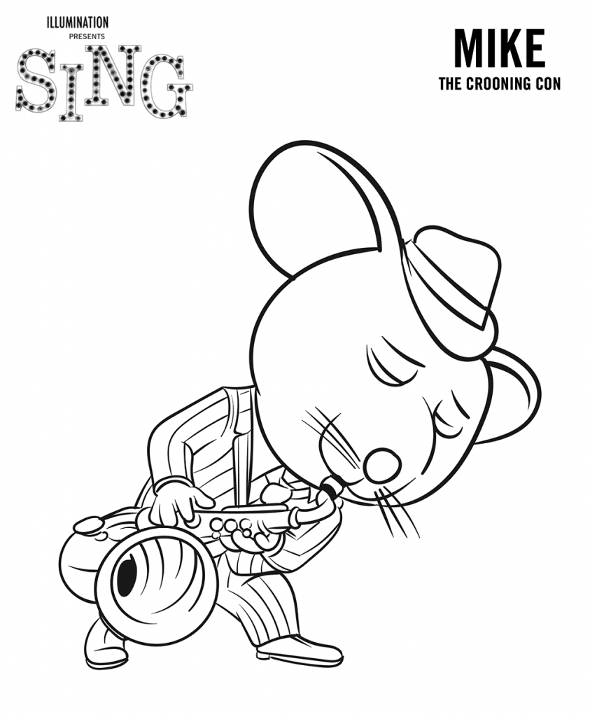 Mike from Sing Coloring Page