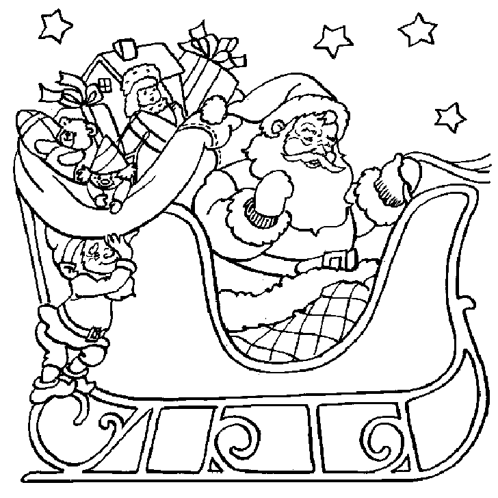 Santa Bringing Presents On The Sleigh Coloring Page