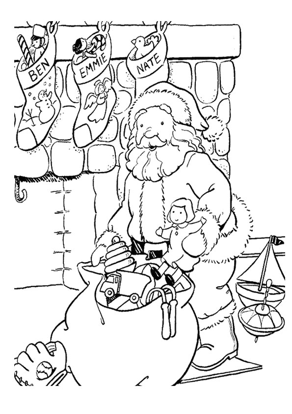 Santa Leaving Presents In Christmas Stocking Coloring Page