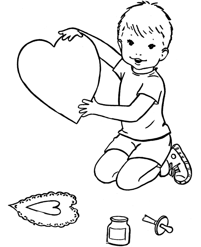 Boy Valentine Heart Coloring Page