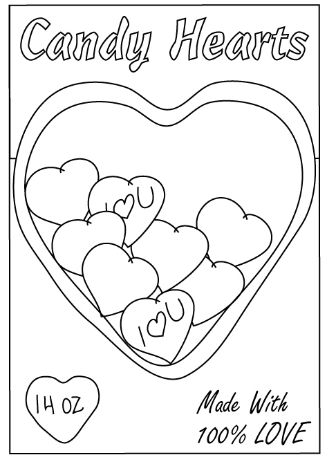 valentine candy hearts coloring pages