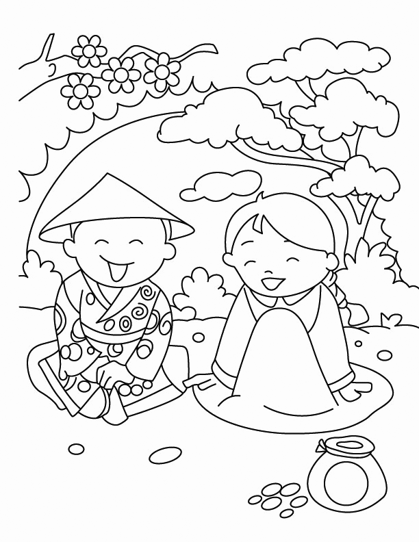 Chinese New Year Picnic Coloring Page