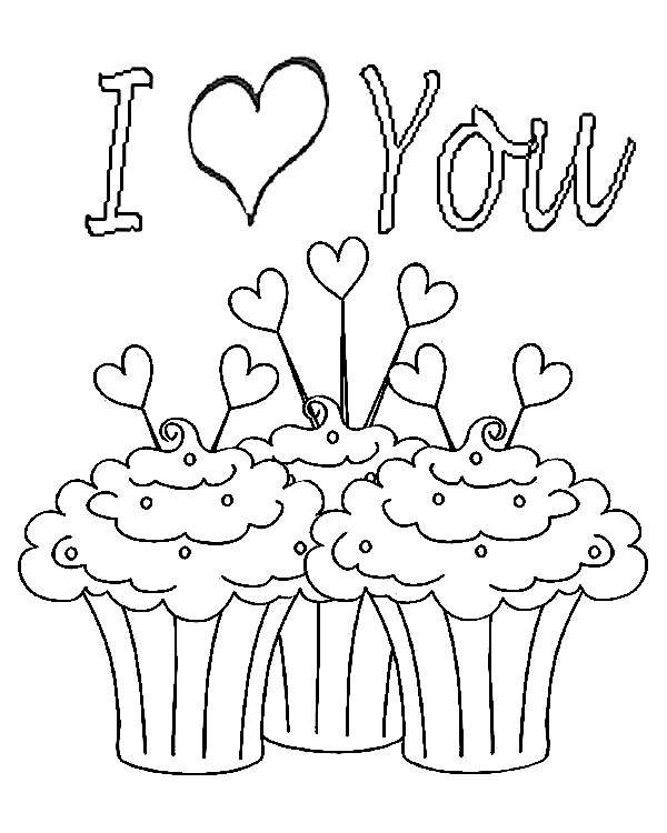 Cupcake Hearts Coloring Page