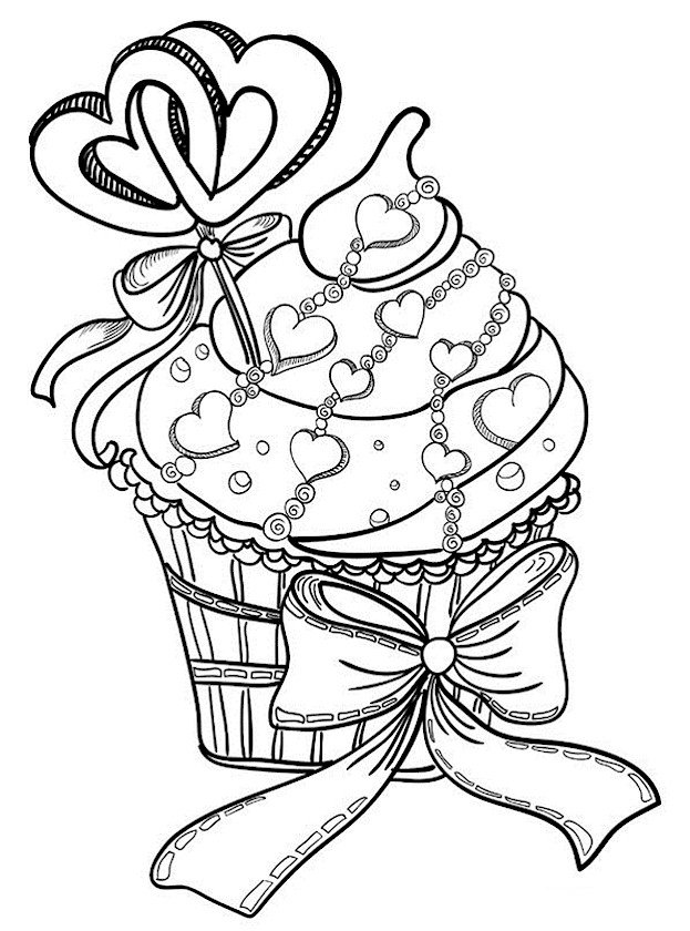 Cupcake Valentines Day Coloring Pages for Adults