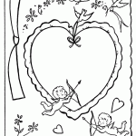 Cupids And Heart Valentine Coloring Page