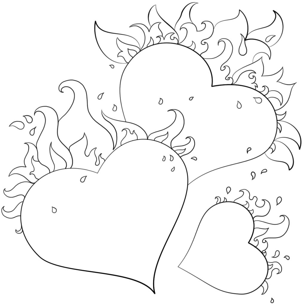 Flaming Hearts Coloring Page