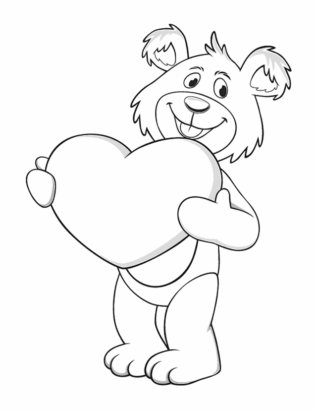 Free Bear Valentines Heart Coloring Pages