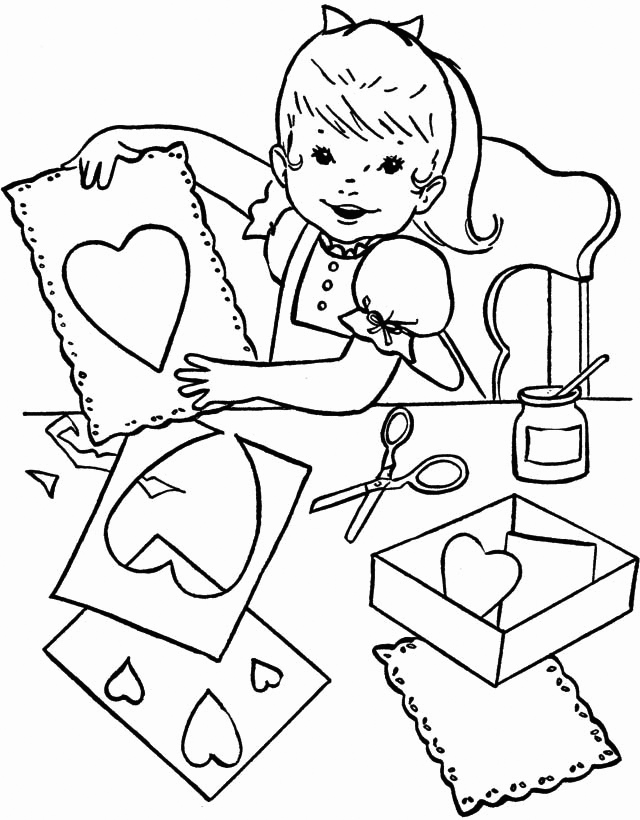 Girl Making Valentines Coloring Page