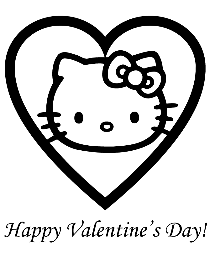 Happpy Hello Kitty Valentines Day Coloring Page