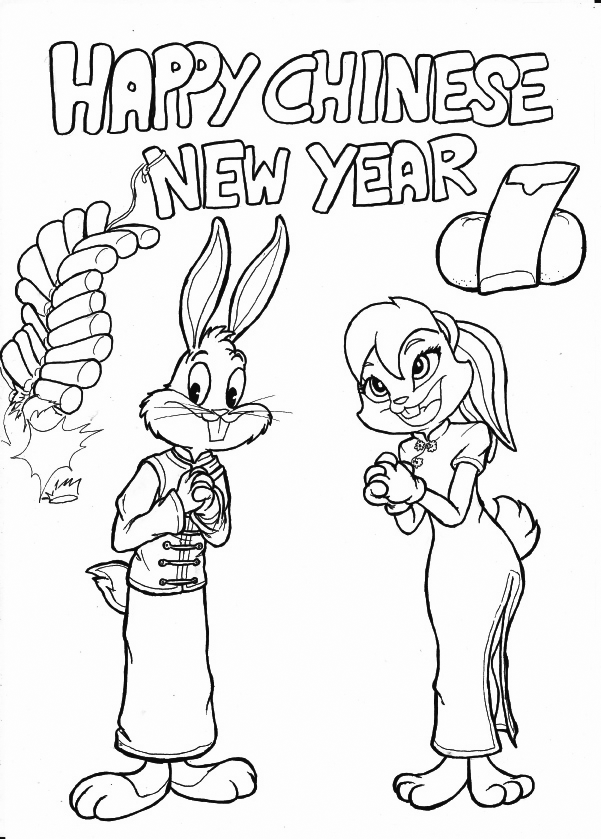 Happy Chinese New Year Bugs Bunny Coloring Page