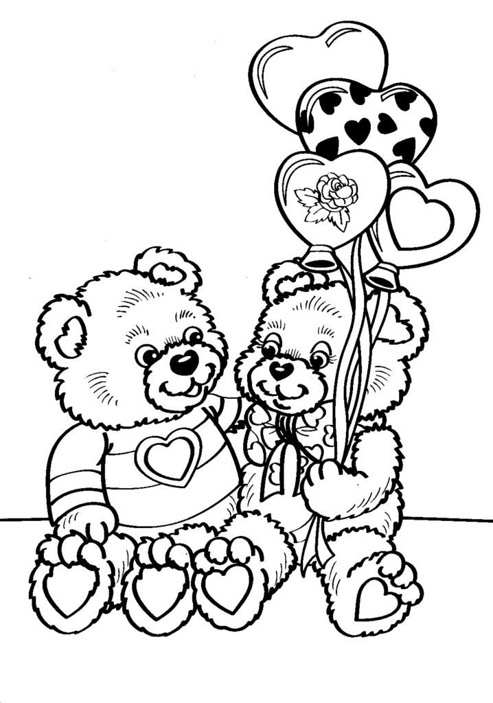Happy Valentines Bears Coloring Page