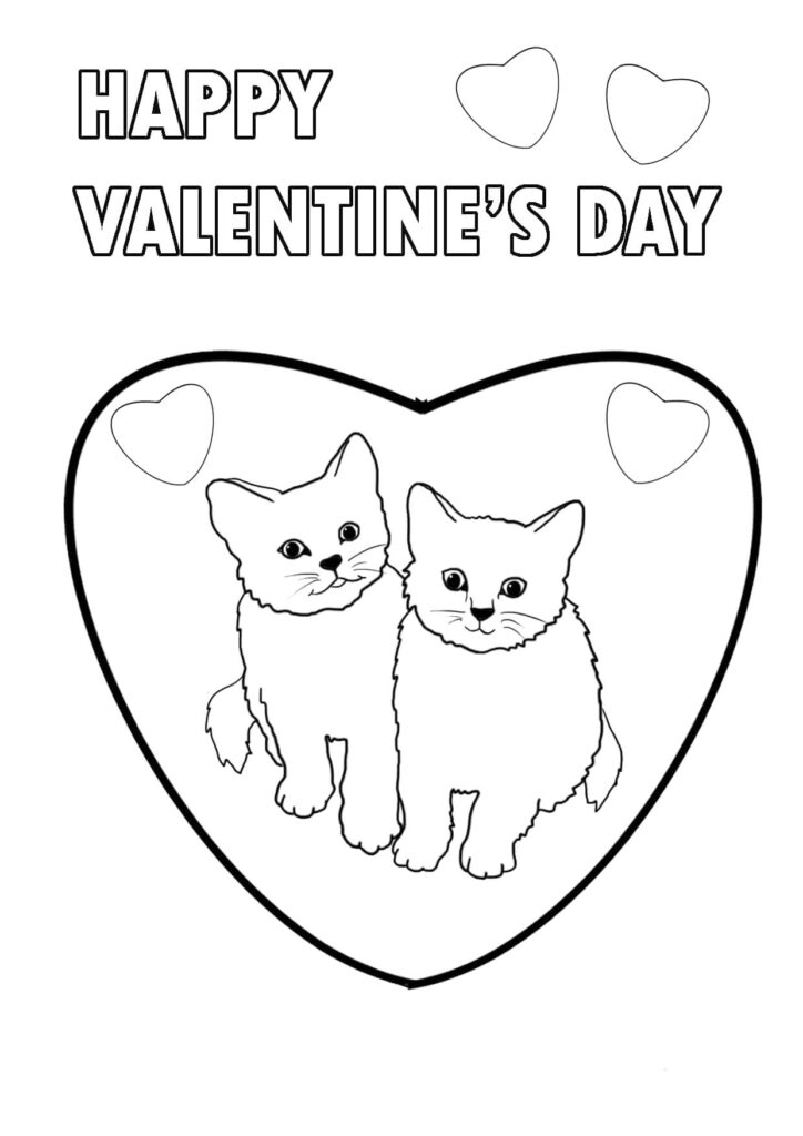 Happy Valentines Day Cats Coloring Page