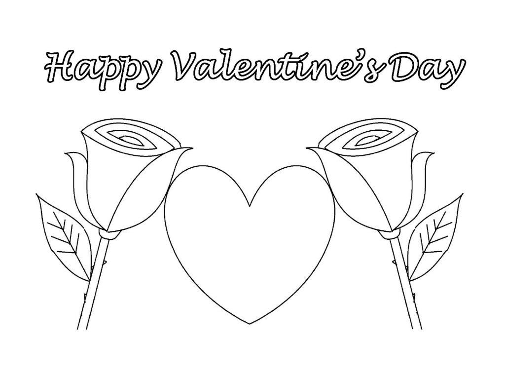 Happy Valentines Day Coloring Pages - Two Roses
