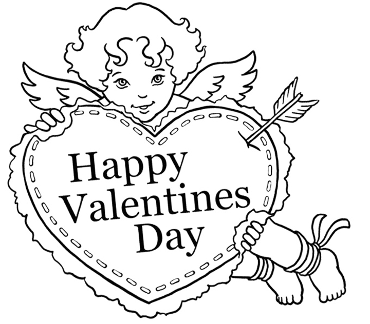 Happy Valentines Day Cupid Coloring Page
