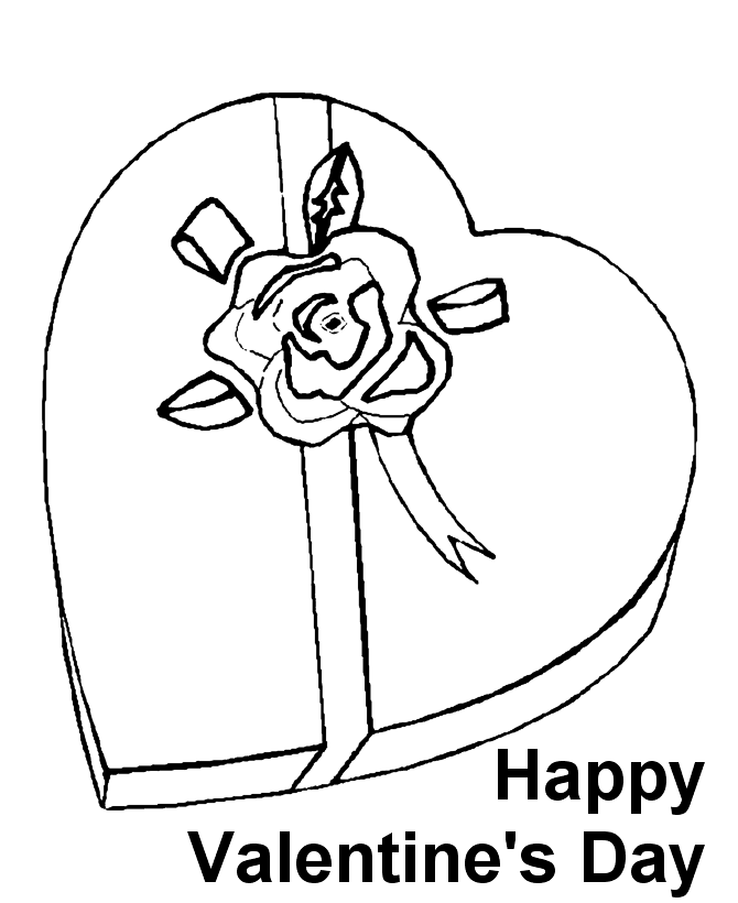 Happy Valentines Day Heart Box Chocolates Coloring Page