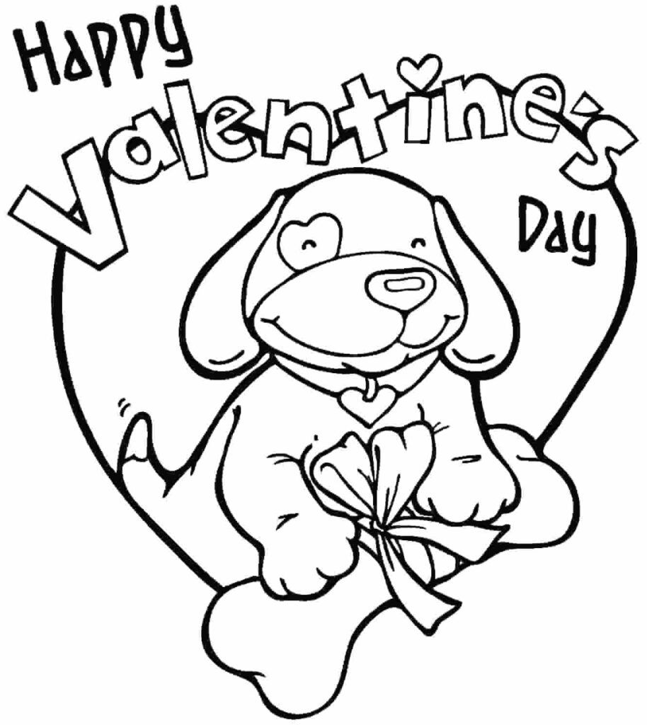 Happy Valentines Day Puppy Coloring Page