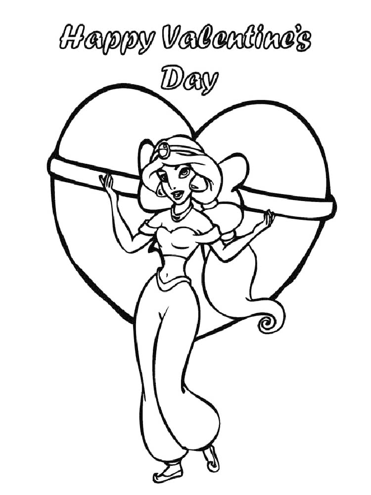 Jasmine Happy Valentines Day Coloring Pages